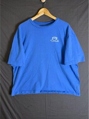 Old Navy Cropped Graphic T-Shirt Large Blue Coffee / Coastal Graphic Tee